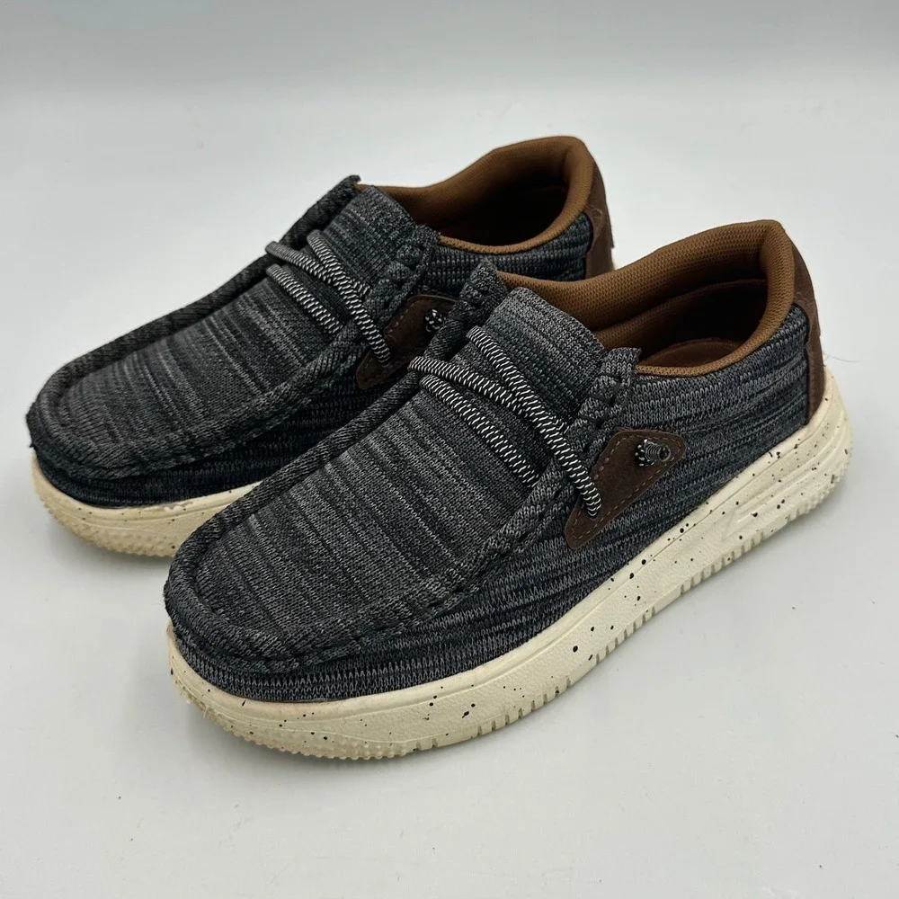 Felabo Boys Size 2 Knit Moc Toe Shoes Gray Casual Slip On Comfort Loafers Excel.